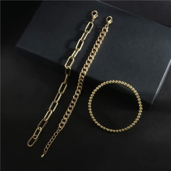 Gold Chain Bracelet Sets Women 14K Gold Plated Dainty Link Paperclip Bracelets - Picture 4 of 6